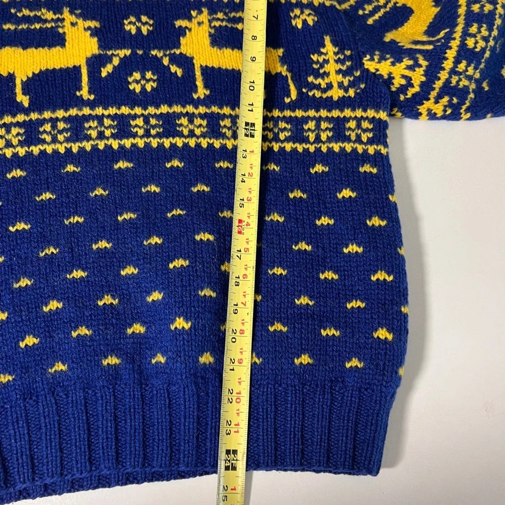 Vintage Ralph Lauren Sweater Mens S‎ Blue Wool Hand Knit Reindeer Fair Isle